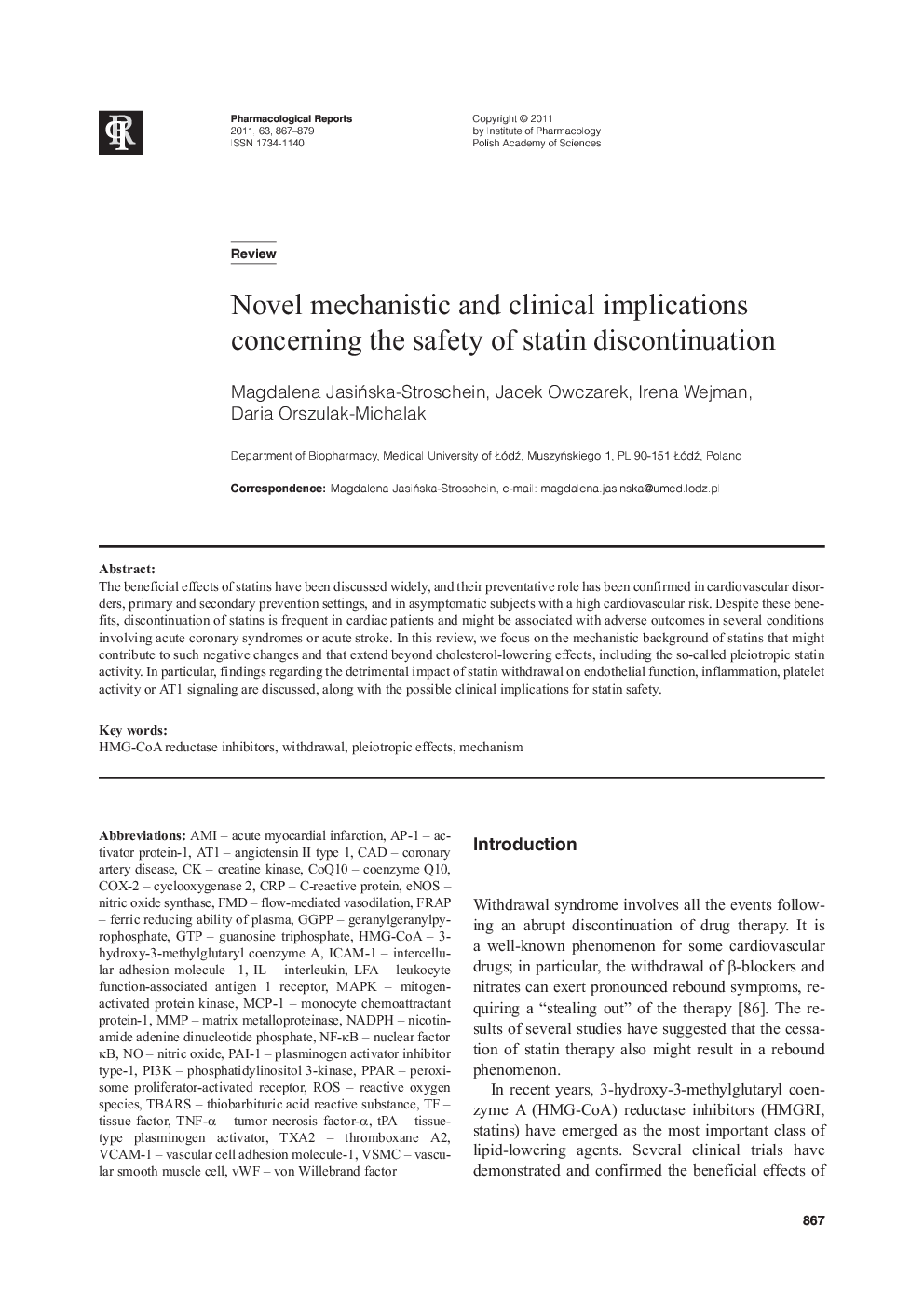 Novel mechanistic and clinical implications concerning the safety of statin discontinuation