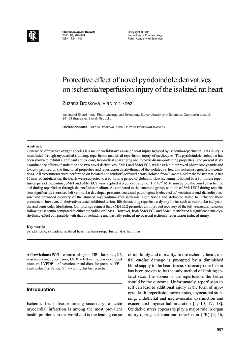 Protective effect of novel pyridoindole derivatives on ischemia/reperfusion injury of the isolated rat heart