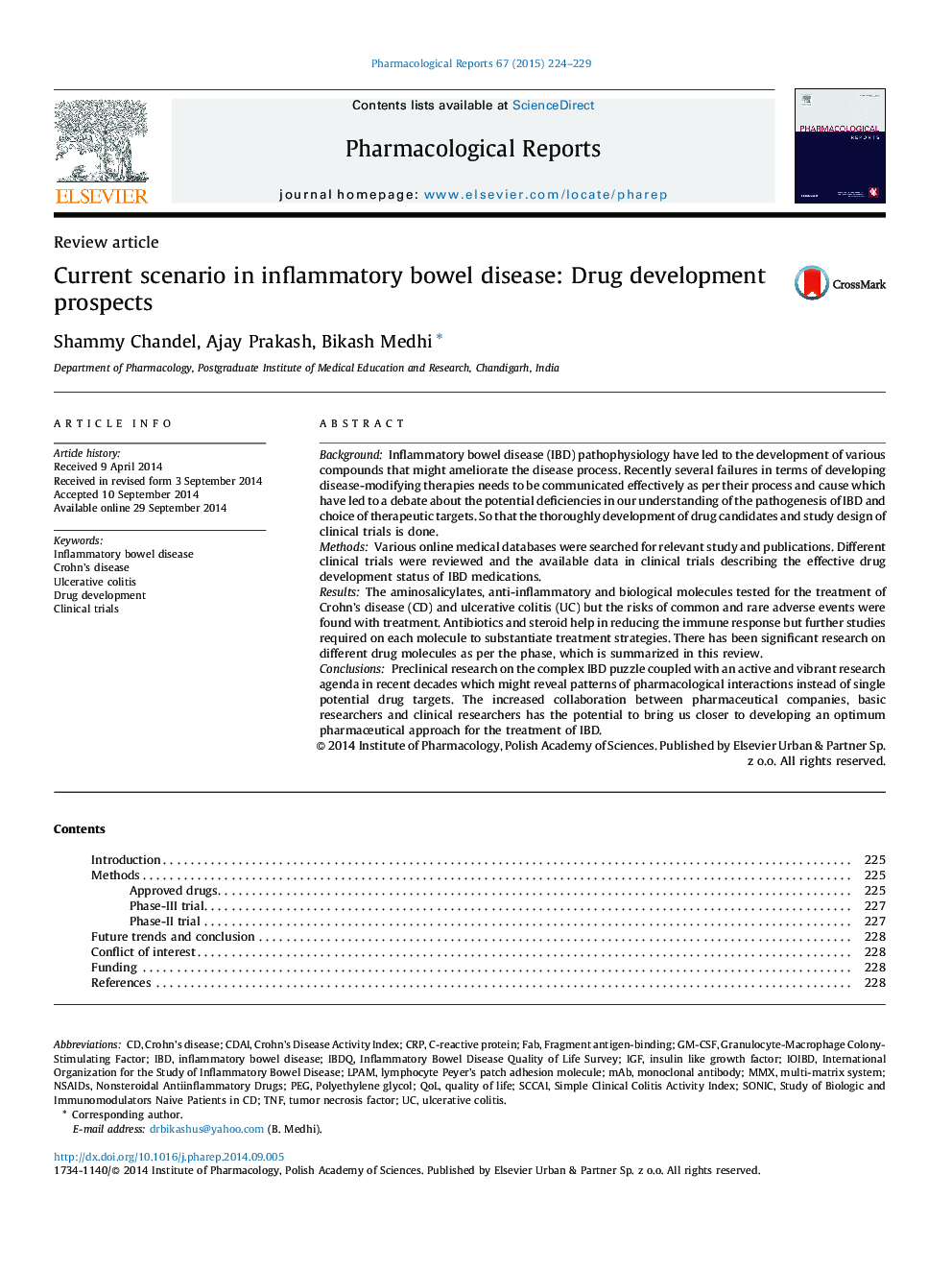 Current scenario in inflammatory bowel disease: Drug development prospects