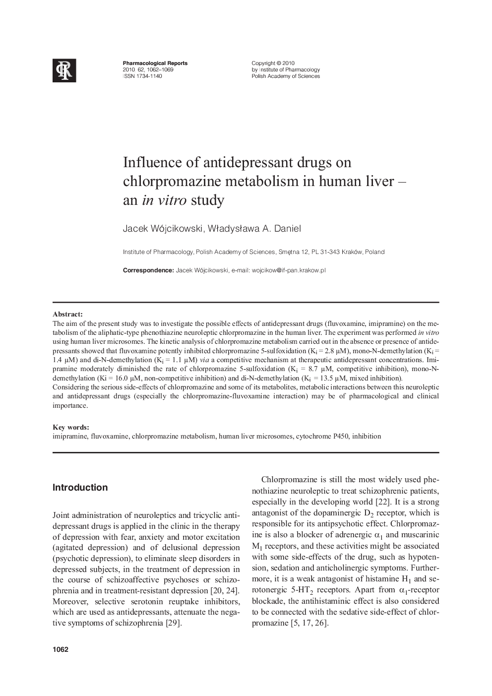 Influence of antidepressant drugs on chlorpromazine metabolism in human liver -an in vitro study