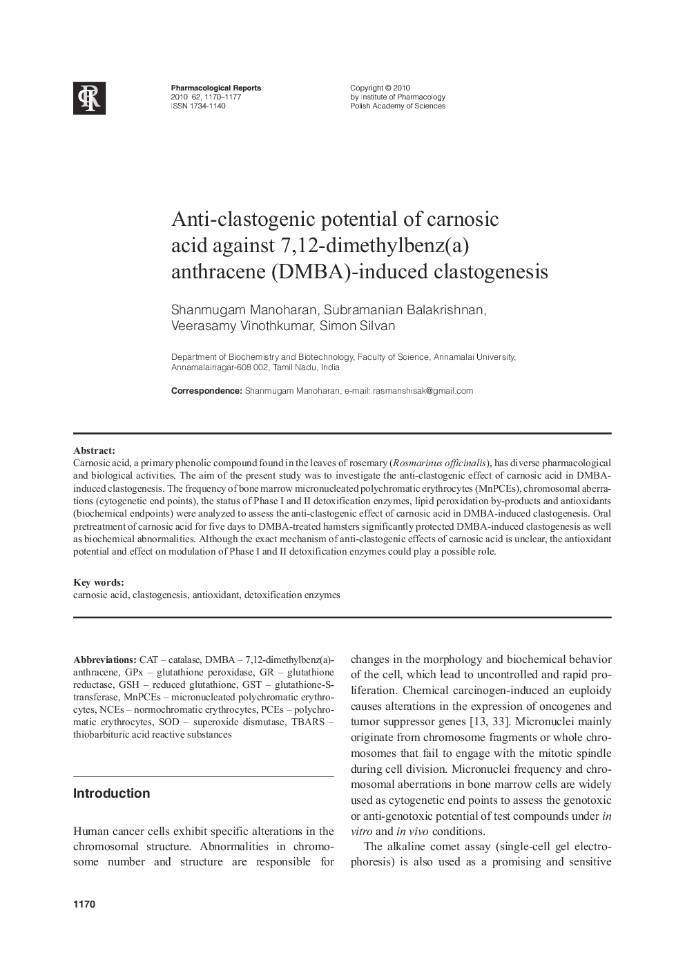 Anti-clastogenic potential of carnosic acid against 7,12-dimethylbenz(a) anthracene (DMBA)-induced clastogenesis