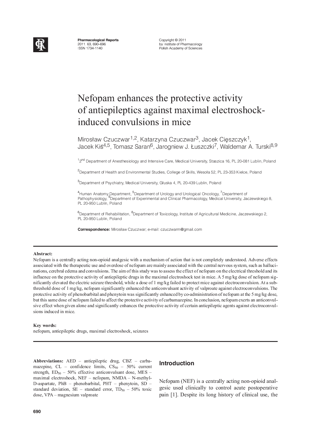 Nefopam enhances the protective activity of antiepileptics against maximal electroshockinduced convulsions in mice