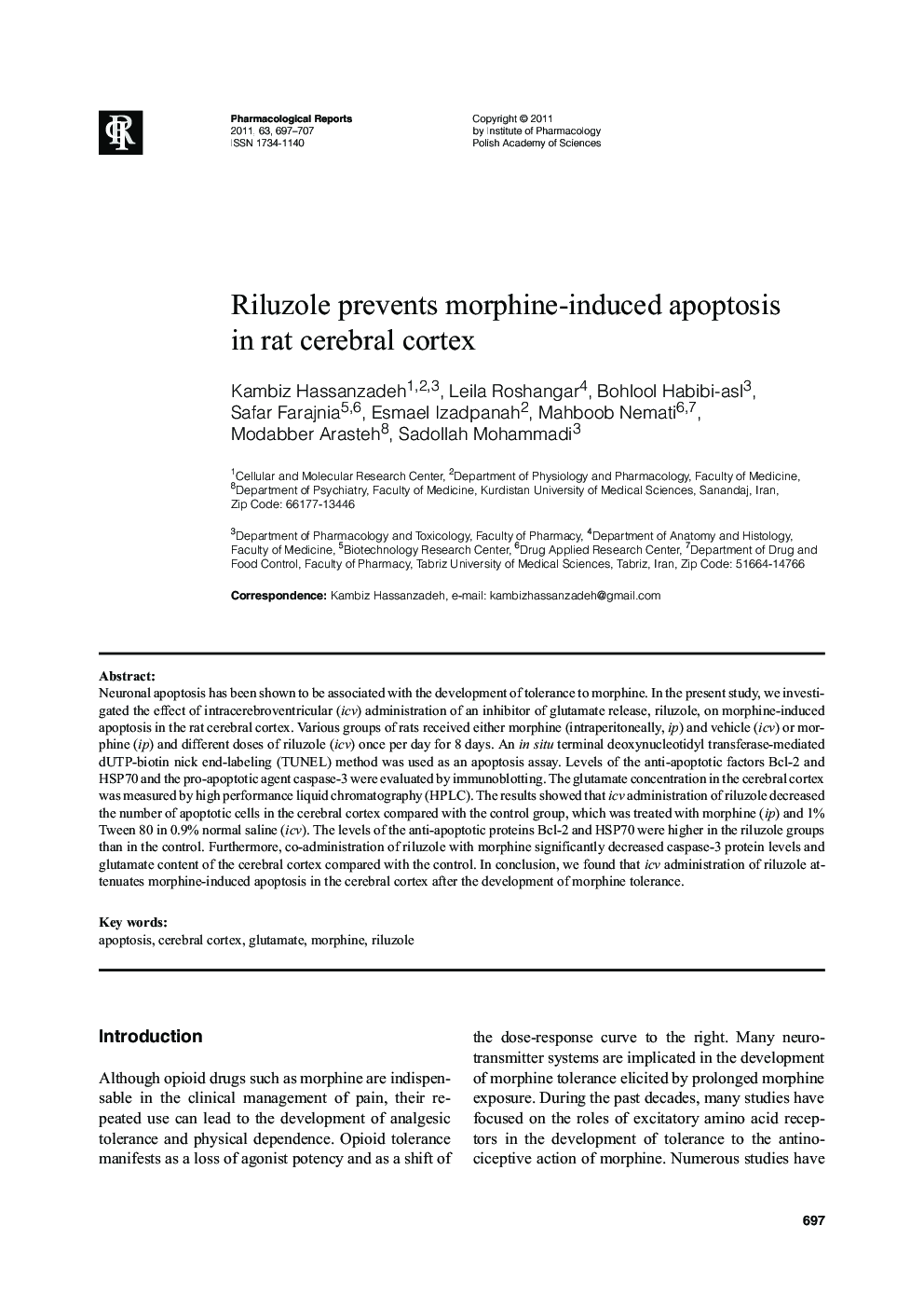 Riluzole prevents morphine-induced apoptosis in rat cerebral cortex