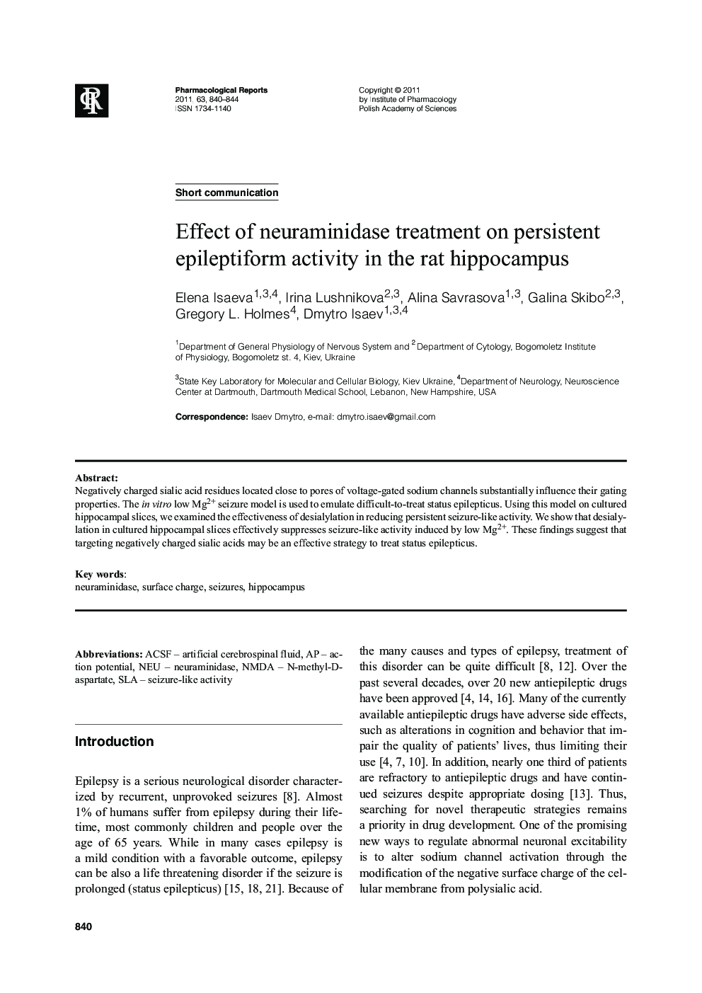 Short communication - Effect of neuraminidase treatment on persistent epileptiform activity in the rat hippocampus