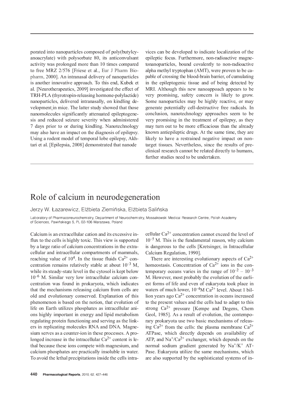 Role of calcium in neurodegeneration