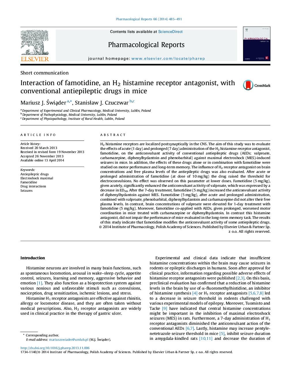 Interaction of famotidine, an H2 histamine receptor antagonist, with conventional antiepileptic drugs in mice