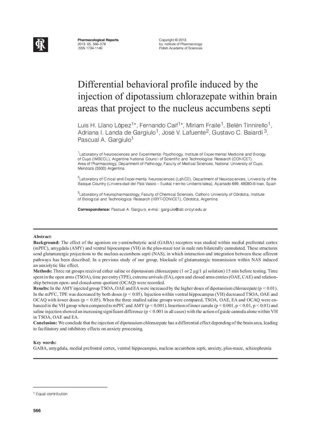 Differential behavioral profile induced by the injection of dipotassium chlorazepate within brain areas that project to the nucleus accumbens septi