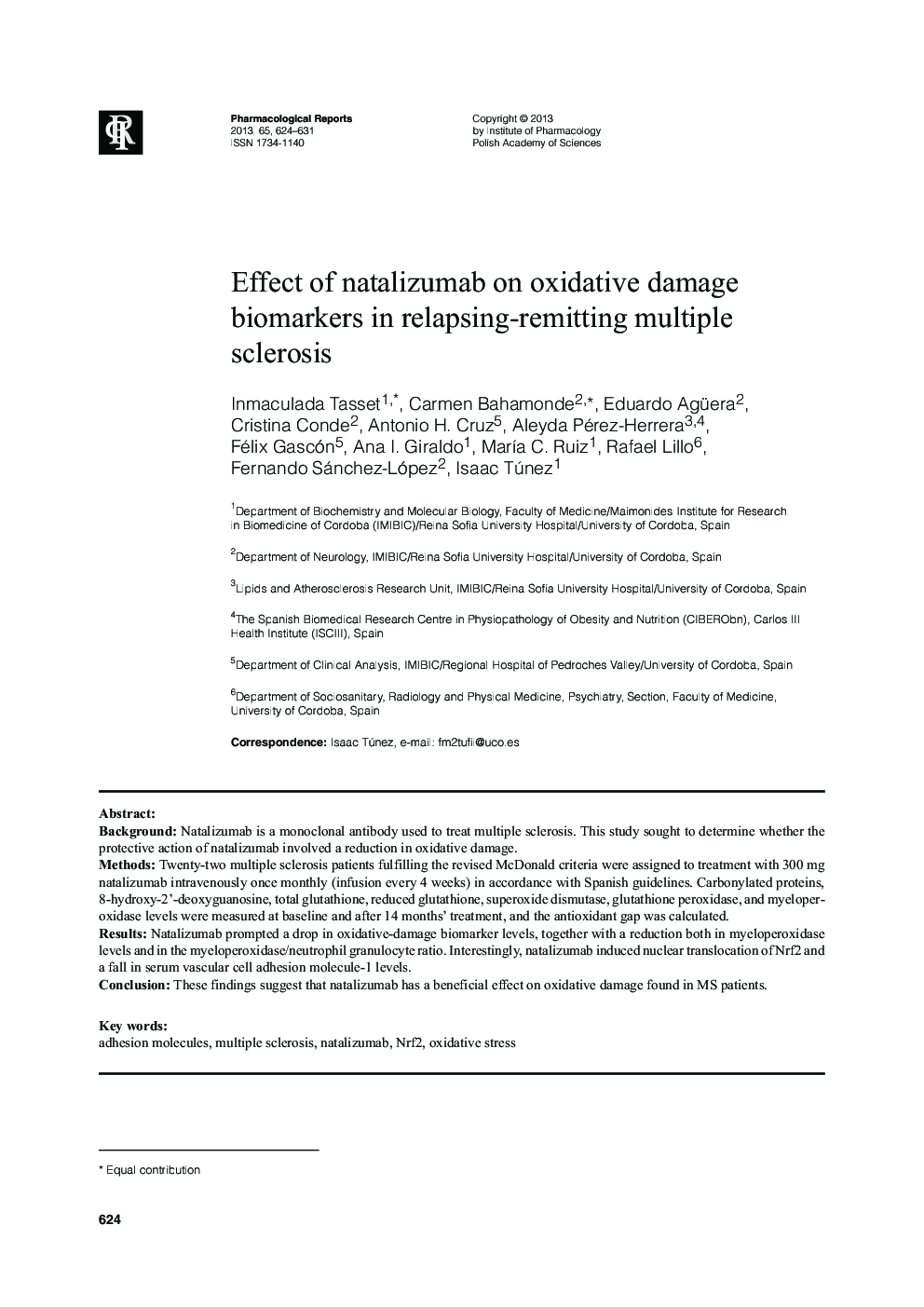 Effect of natalizumab on oxidative damage biomarkers in relapsing-remitting multiple sclerosis