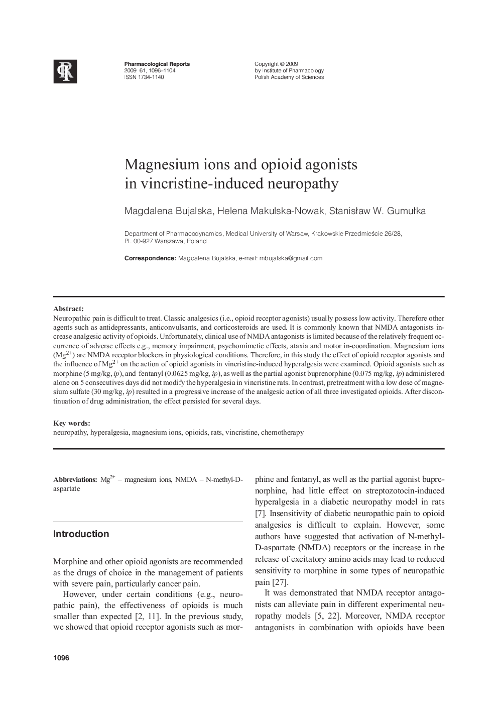 Magnesium ions and opioid agonists in vincristine-induced neuropathy