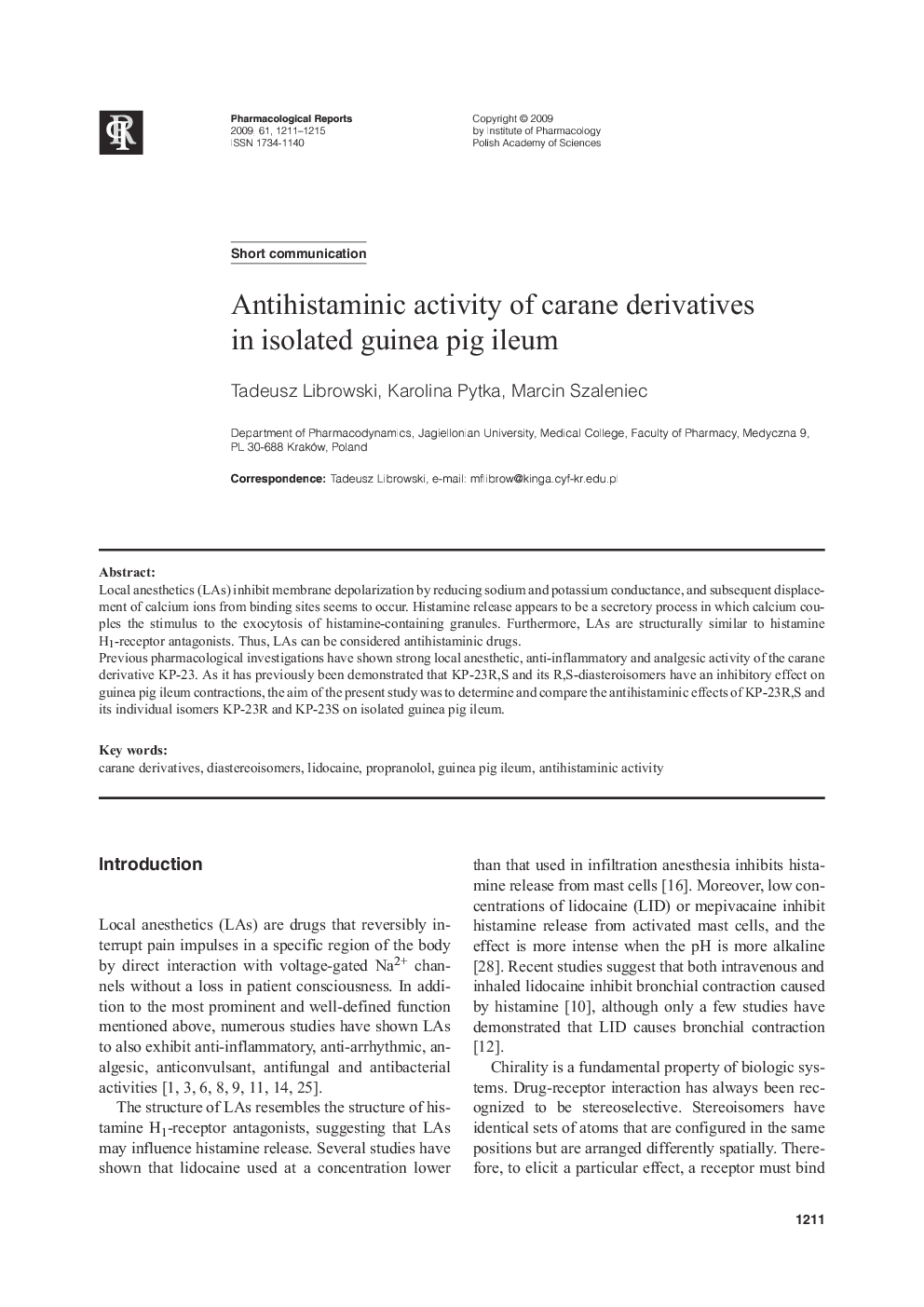 Antihistaminic activity of carane derivatives in isolated guinea pig ileum