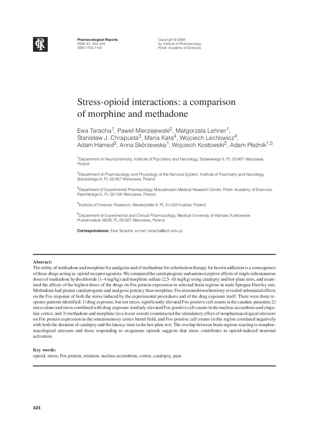 Stress-opioid interactions: a comparison of morphine and methadone