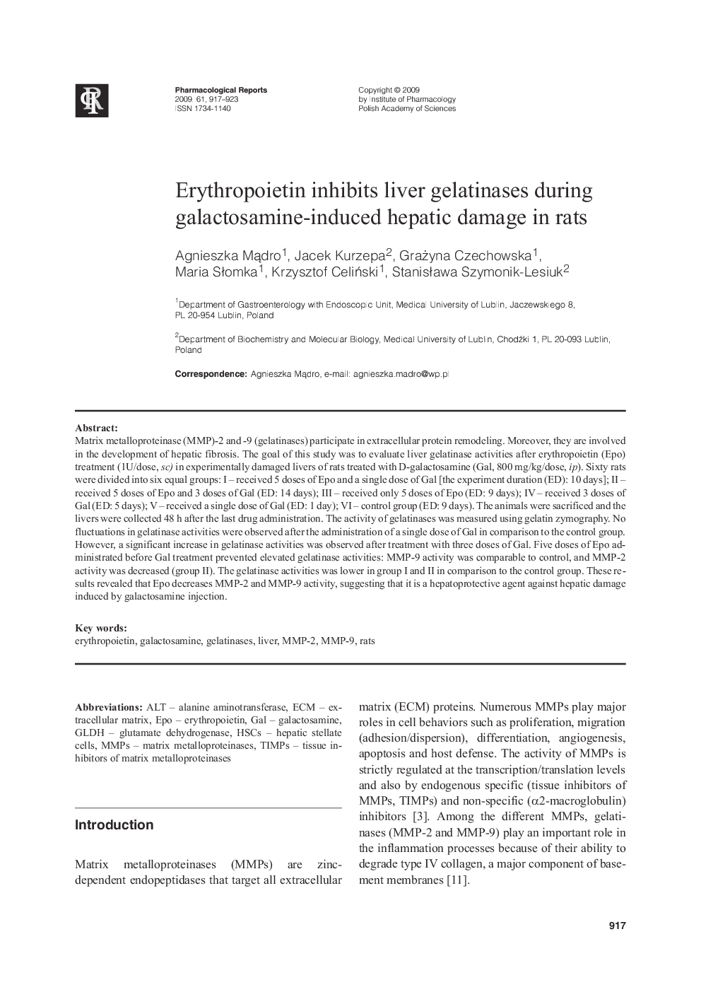 Erythropoietin inhibits liver gelatinases during galactosamine-induced hepatic damage in rats