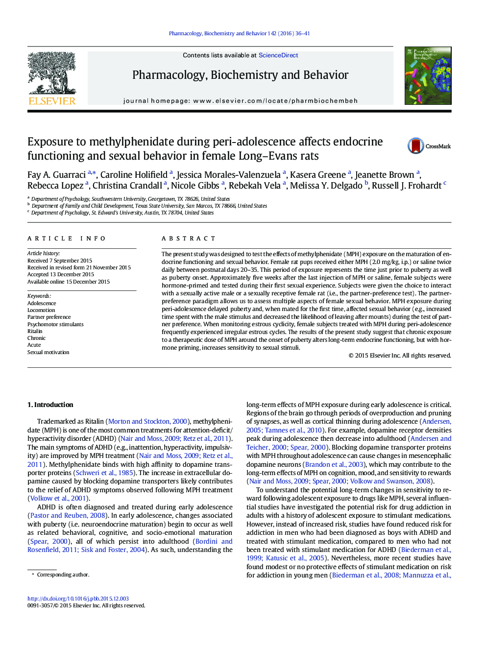 Exposure to methylphenidate during peri-adolescence affects endocrine functioning and sexual behavior in female Long-Evans rats