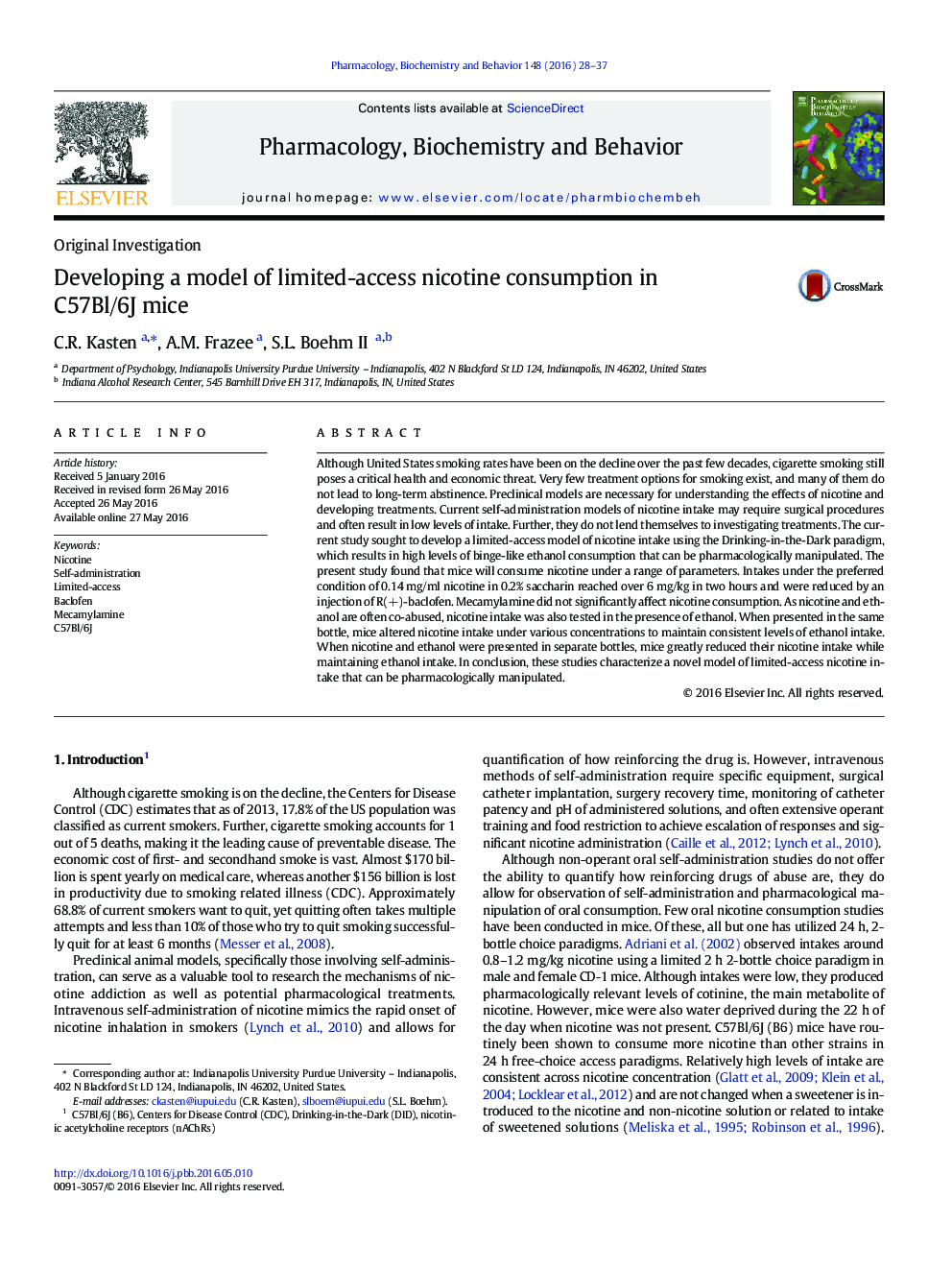 Developing a model of limited-access nicotine consumption in C57Bl/6J mice