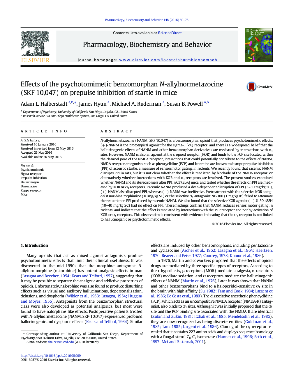 Effects of the psychotomimetic benzomorphan N-allylnormetazocine (SKF 10,047) on prepulse inhibition of startle in mice