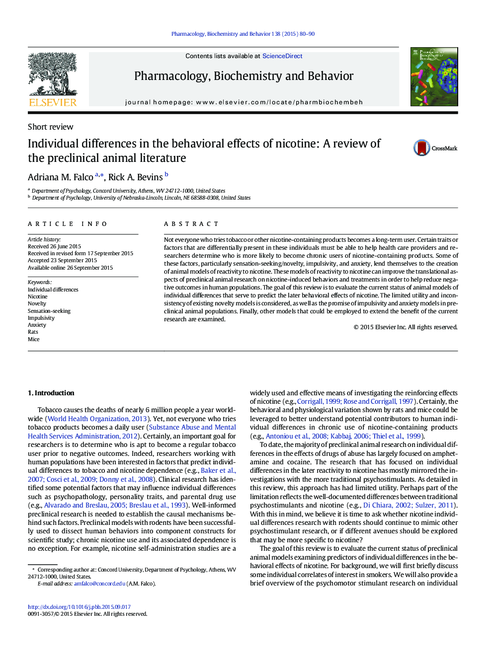 Individual differences in the behavioral effects of nicotine: A review of the preclinical animal literature