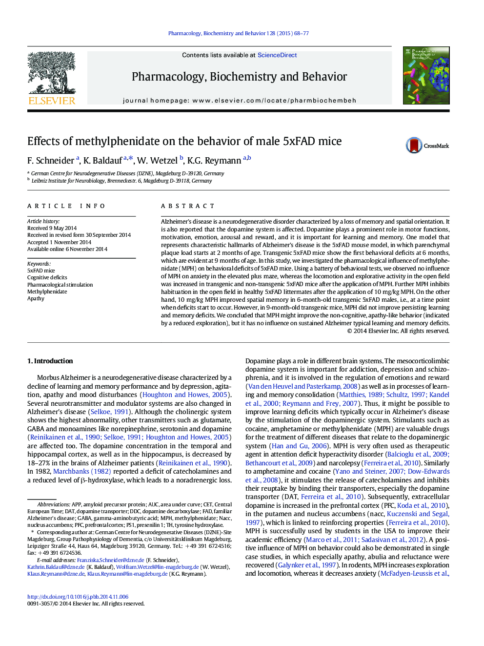 Effects of methylphenidate on the behavior of male 5xFAD mice