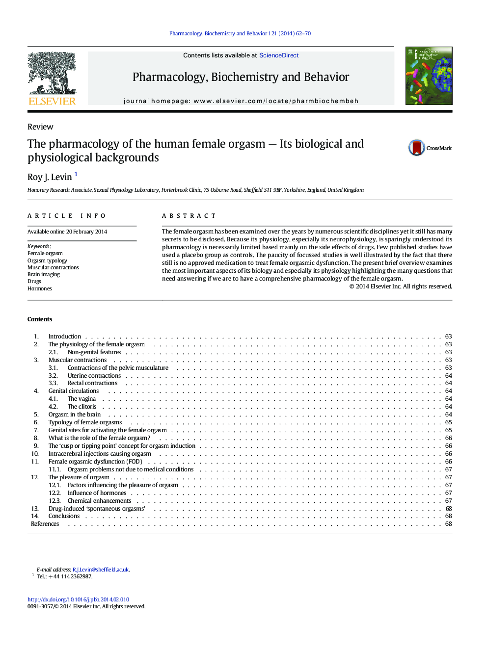 The pharmacology of the human female orgasm — Its biological and physiological backgrounds