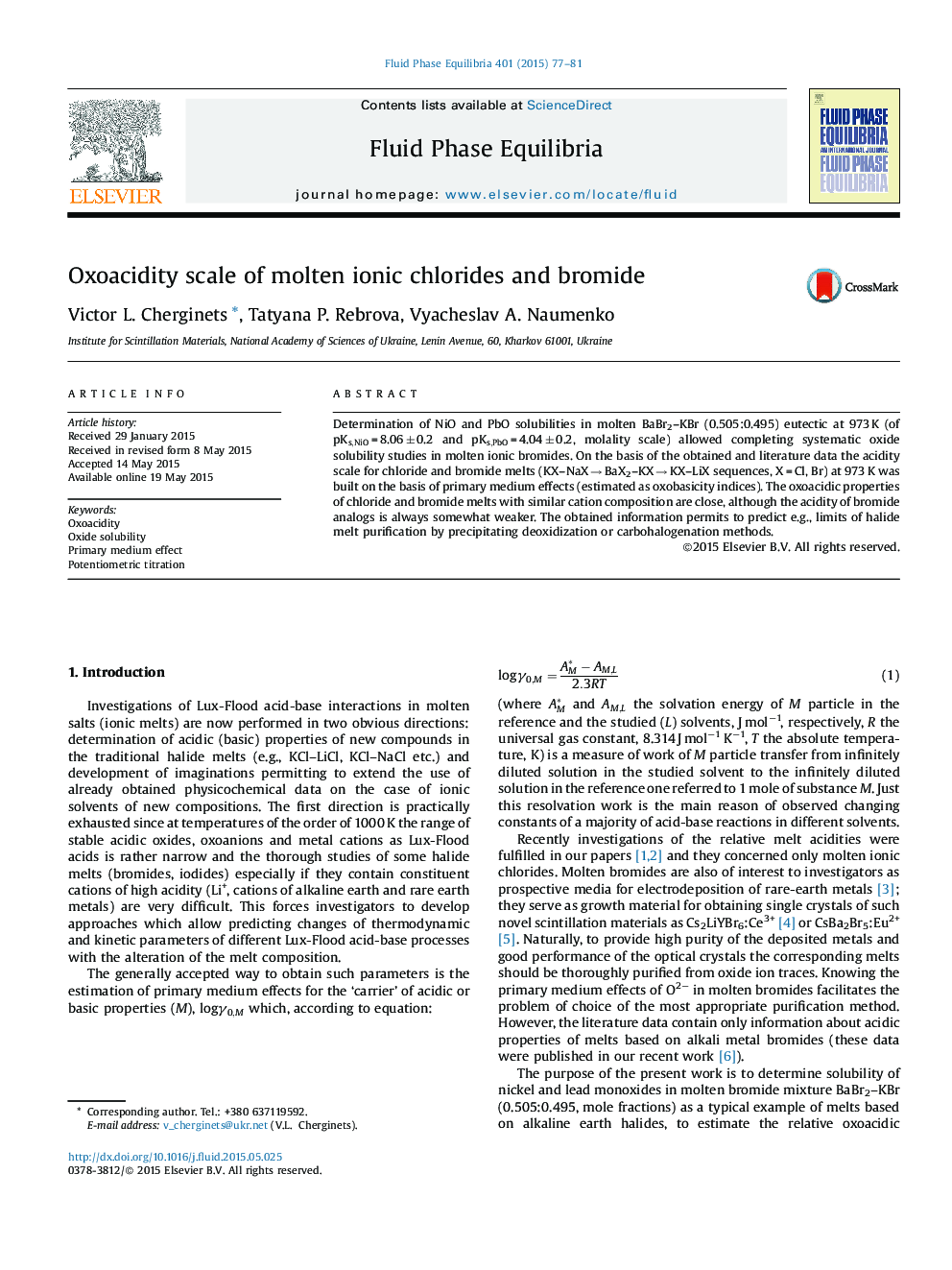 Oxoacidity scale of molten ionic chlorides and bromide