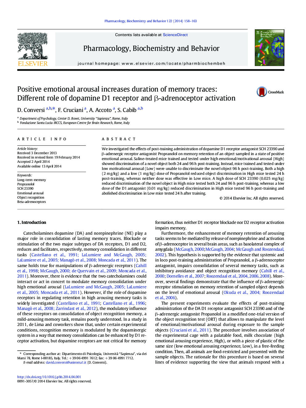 Positive emotional arousal increases duration of memory traces: Different role of dopamine D1 receptor and β-adrenoceptor activation