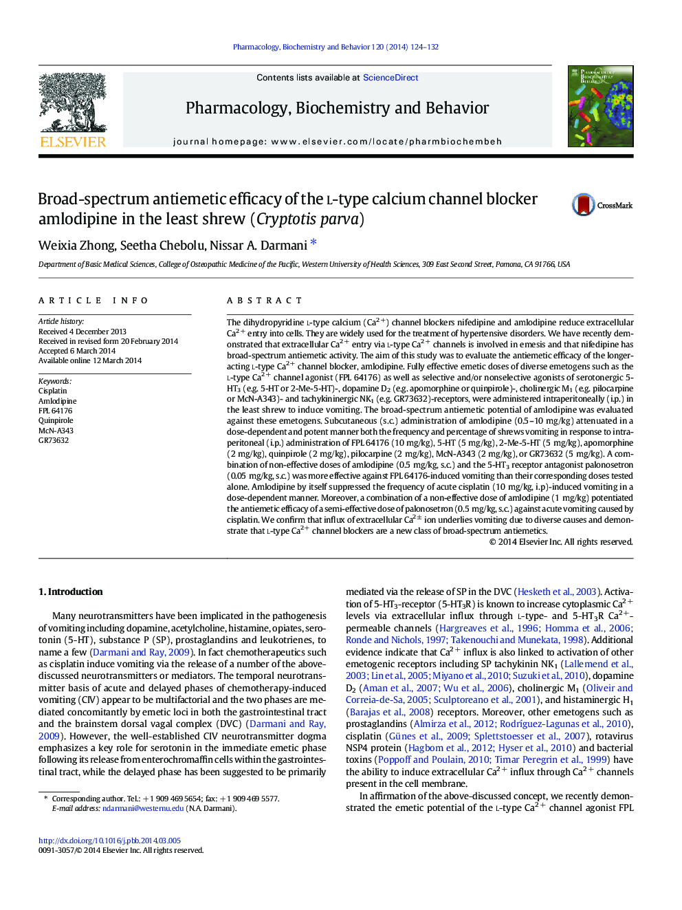 Broad-spectrum antiemetic efficacy of the l-type calcium channel blocker amlodipine in the least shrew (Cryptotis parva)