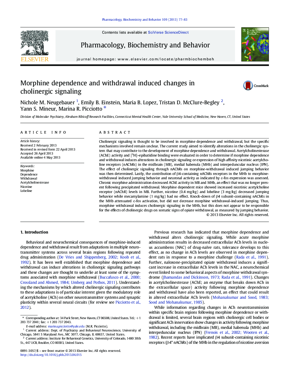 Morphine dependence and withdrawal induced changes in cholinergic signaling