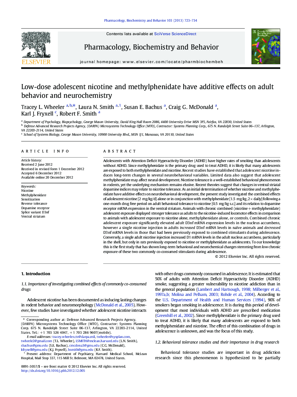 Low-dose adolescent nicotine and methylphenidate have additive effects on adult behavior and neurochemistry