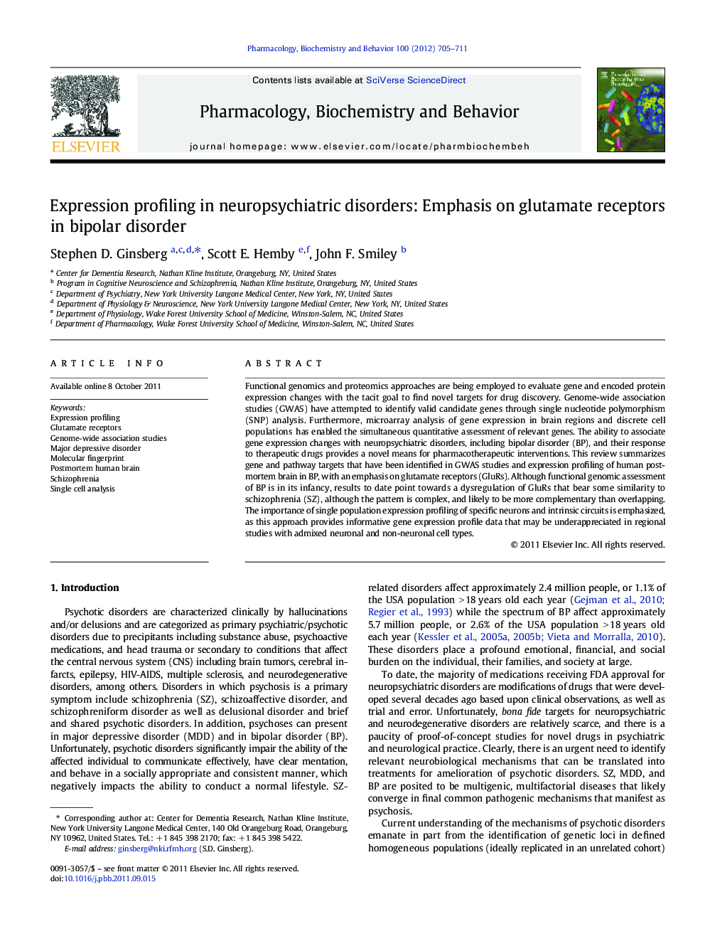 Expression profiling in neuropsychiatric disorders: Emphasis on glutamate receptors in bipolar disorder