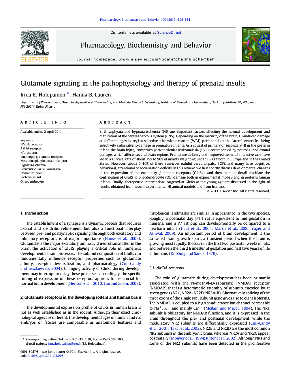 Glutamate signaling in the pathophysiology and therapy of prenatal insults