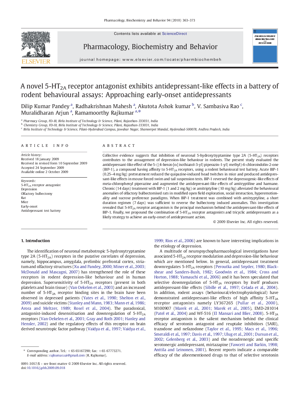 A novel 5-HT2A receptor antagonist exhibits antidepressant-like effects in a battery of rodent behavioural assays: Approaching early-onset antidepressants