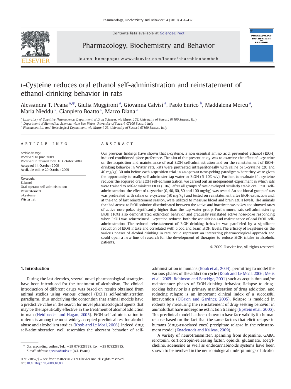 l-Cysteine reduces oral ethanol self-administration and reinstatement of ethanol-drinking behavior in rats