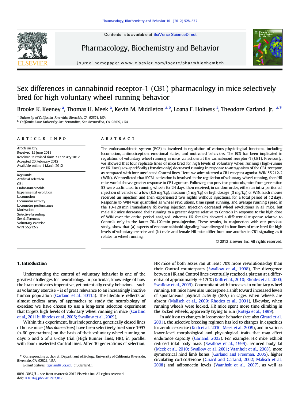 Sex differences in cannabinoid receptor-1 (CB1) pharmacology in mice selectively bred for high voluntary wheel-running behavior