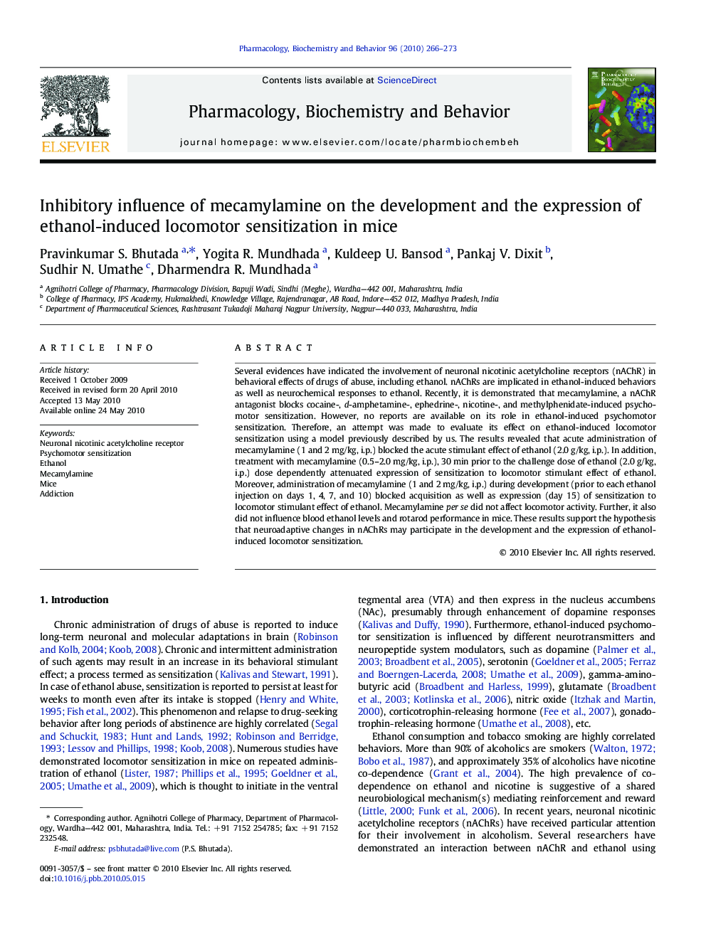 Inhibitory influence of mecamylamine on the development and the expression of ethanol-induced locomotor sensitization in mice