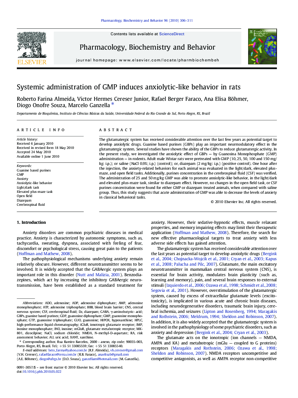 Systemic administration of GMP induces anxiolytic-like behavior in rats