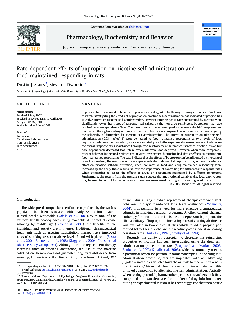 Rate-dependent effects of bupropion on nicotine self-administration and food-maintained responding in rats