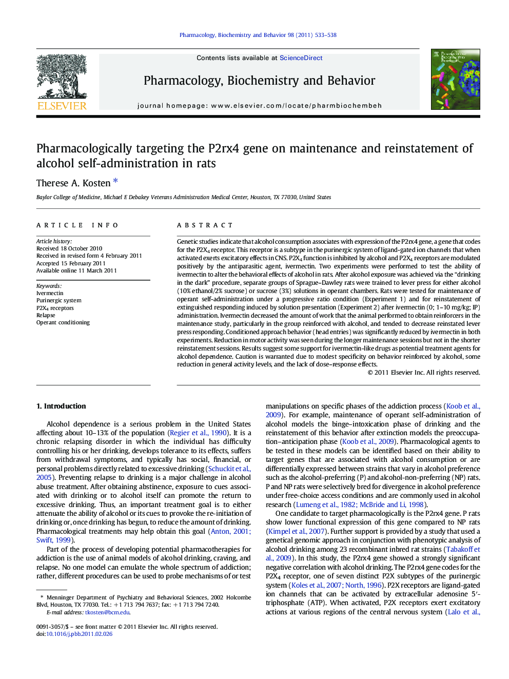 Pharmacologically targeting the P2rx4 gene on maintenance and reinstatement of alcohol self-administration in rats