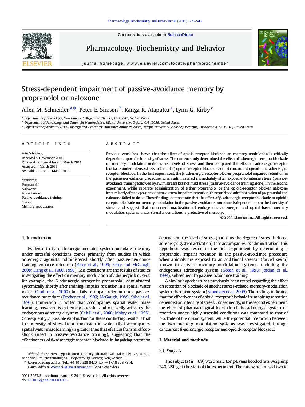 Stress-dependent impairment of passive-avoidance memory by propranolol or naloxone