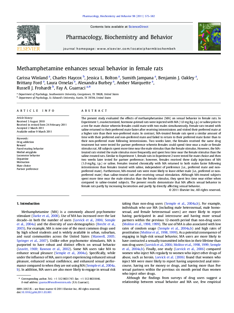 Methamphetamine enhances sexual behavior in female rats