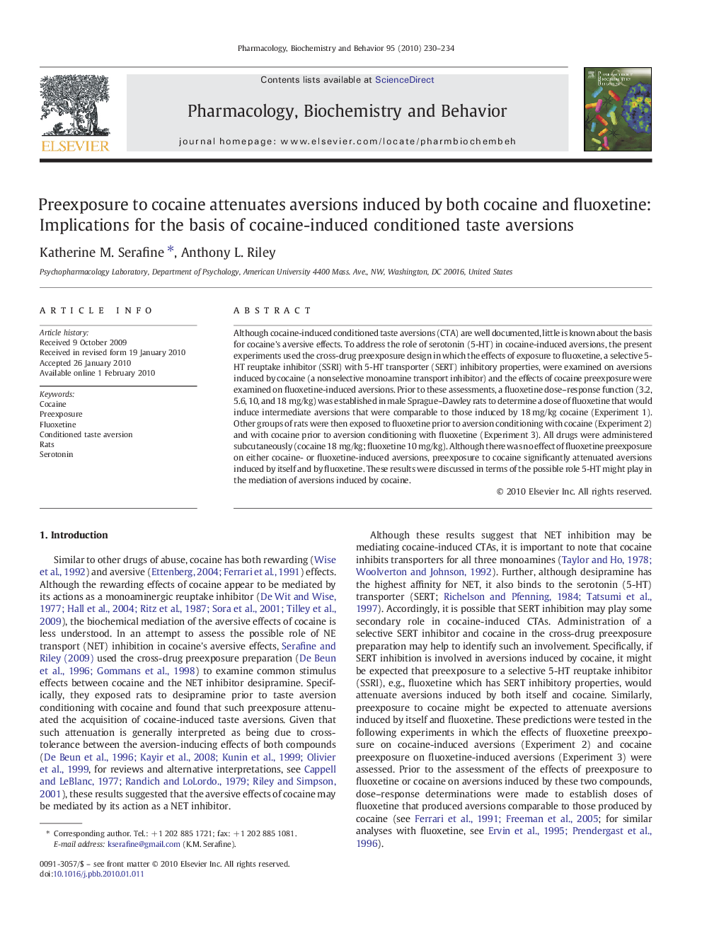 Preexposure to cocaine attenuates aversions induced by both cocaine and fluoxetine: Implications for the basis of cocaine-induced conditioned taste aversions