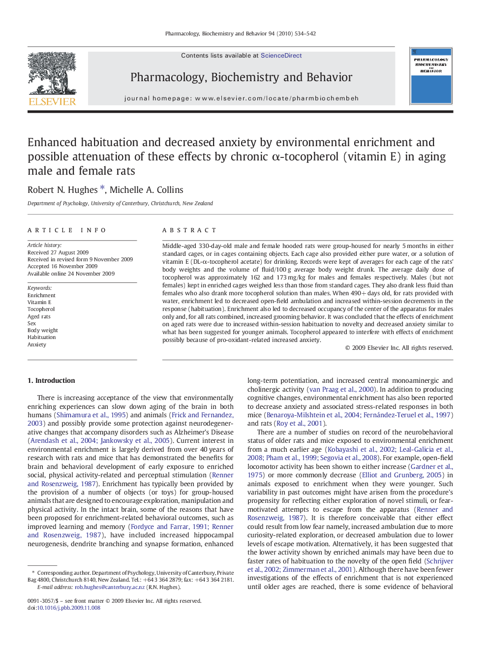 Enhanced habituation and decreased anxiety by environmental enrichment and possible attenuation of these effects by chronic α-tocopherol (vitamin E) in aging male and female rats