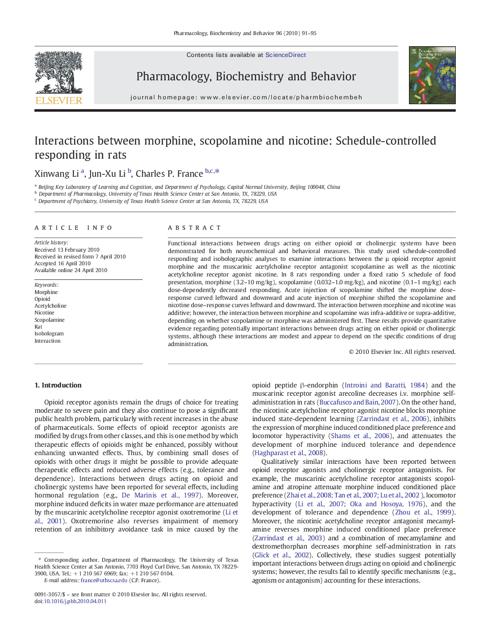 Interactions between morphine, scopolamine and nicotine: Schedule-controlled responding in rats