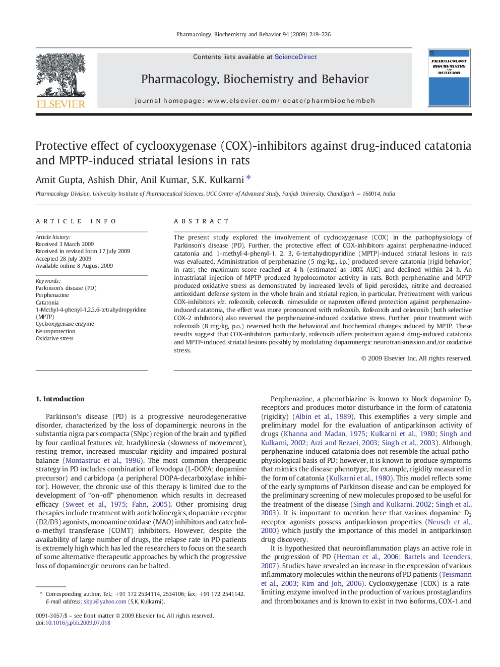 Protective effect of cyclooxygenase (COX)-inhibitors against drug-induced catatonia and MPTP-induced striatal lesions in rats