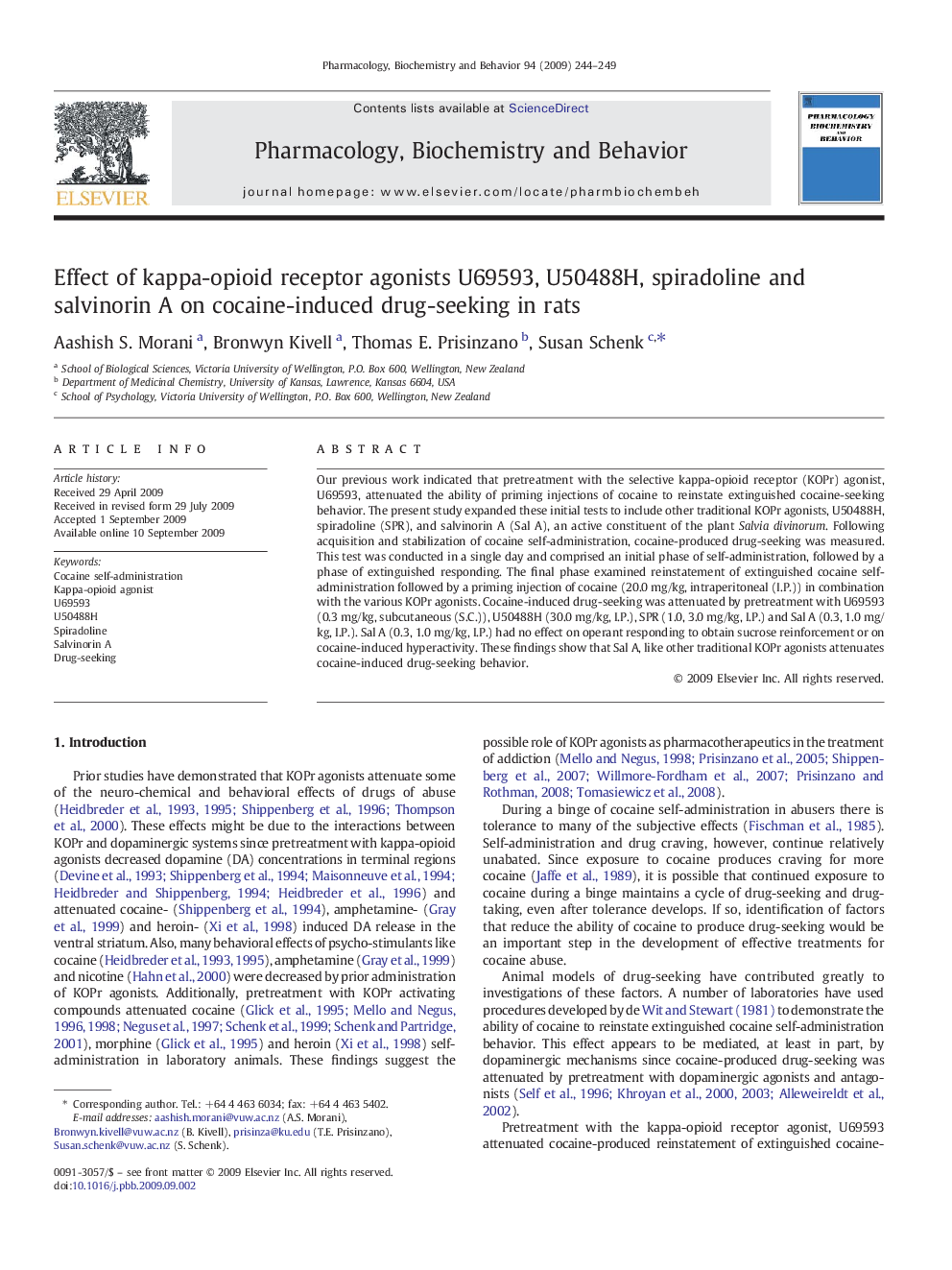 Effect of kappa-opioid receptor agonists U69593, U50488H, spiradoline and salvinorin A on cocaine-induced drug-seeking in rats