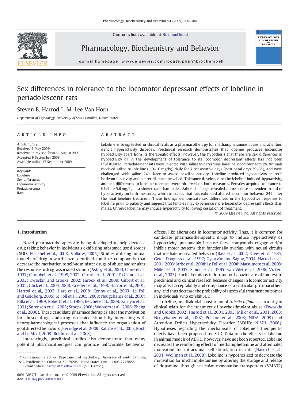 Sex differences in tolerance to the locomotor depressant effects of lobeline in periadolescent rats