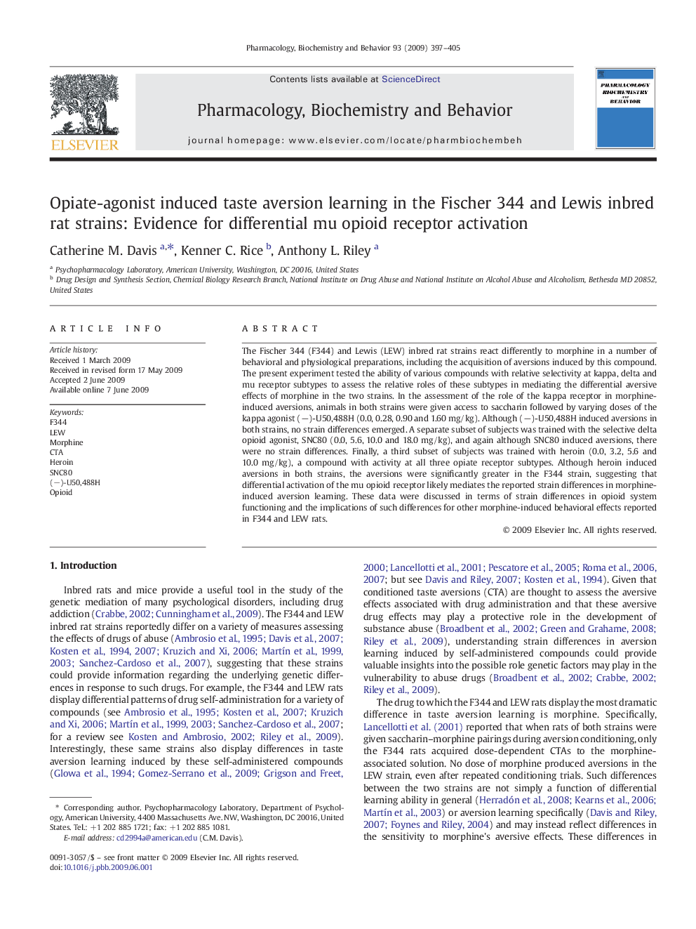عکس صفحه اول مقاله: Opiate-agonist induced taste aversion learning in the Fischer 344 and Lewis inbred rat strains: Evidence for differential mu opioid receptor activation Opiate-agonist induced taste aversion learning in the Fischer 344 and Lewis inbred rat strains: Evidence for differential mu opioid receptor activation