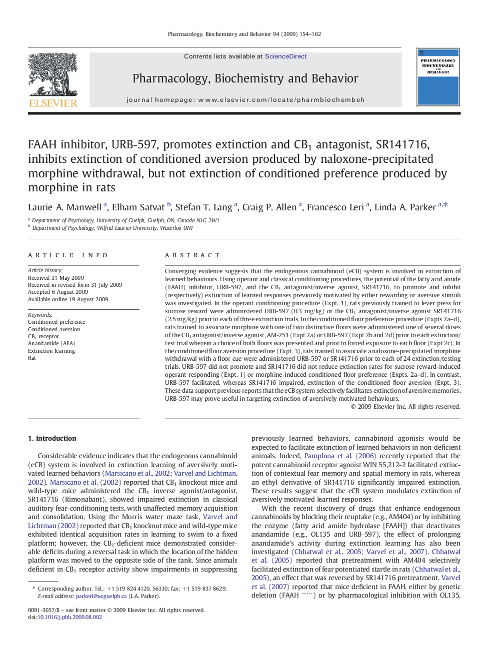 FAAH inhibitor, URB-597, promotes extinction and CB1 antagonist, SR141716, inhibits extinction of conditioned aversion produced by naloxone-precipitated morphine withdrawal, but not extinction of conditioned preference produced by morphine in rats