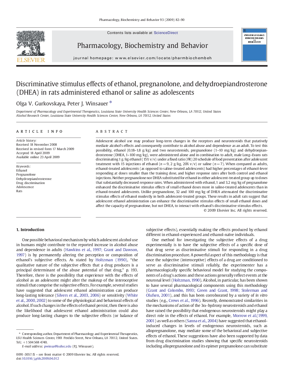 Discriminative stimulus effects of ethanol, pregnanolone, and dehydroepiandrosterone (DHEA) in rats administered ethanol or saline as adolescents