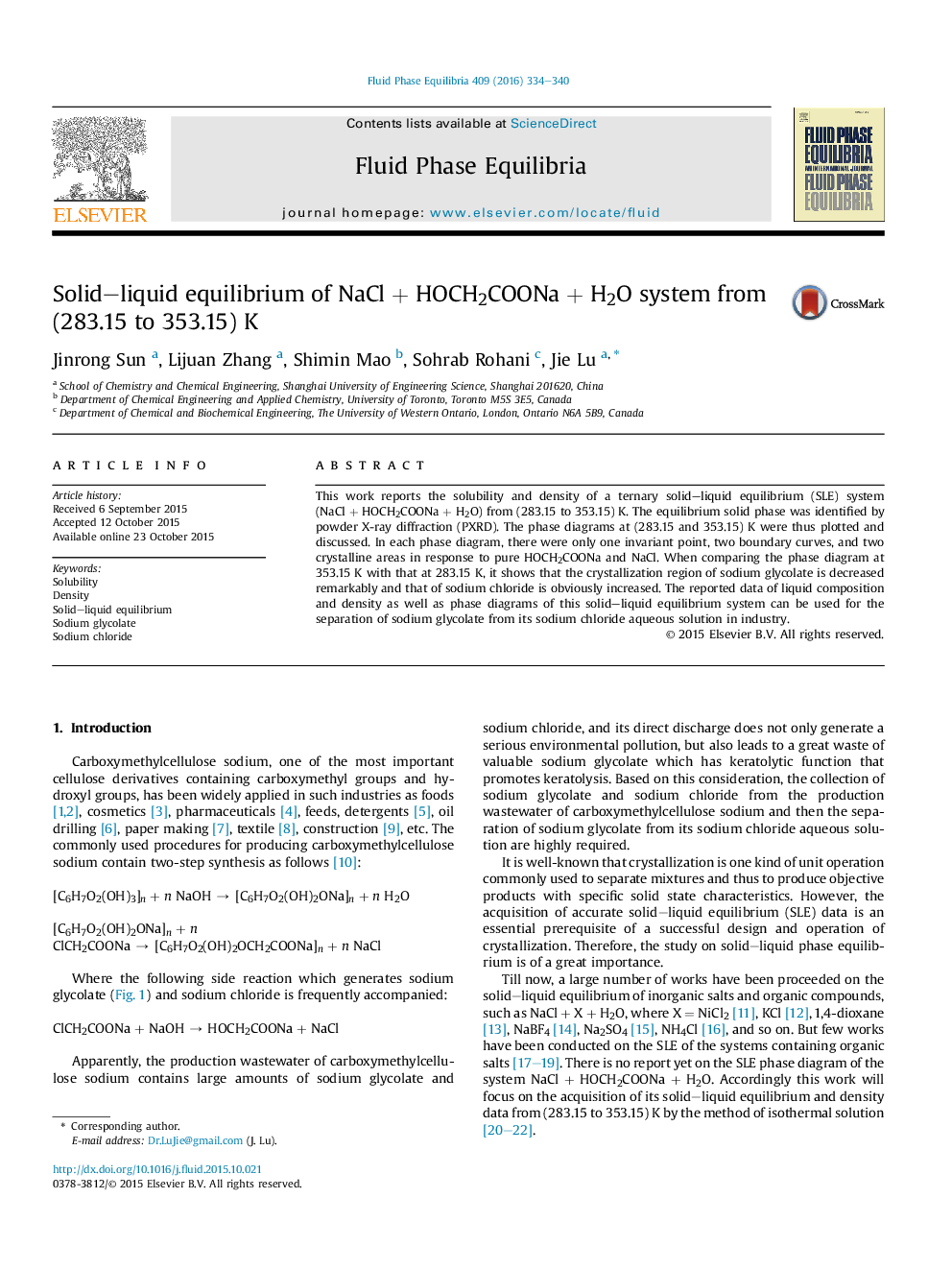 Solid–liquid equilibrium of NaCl + HOCH2COONa + H2O system from (283.15 to 353.15) K