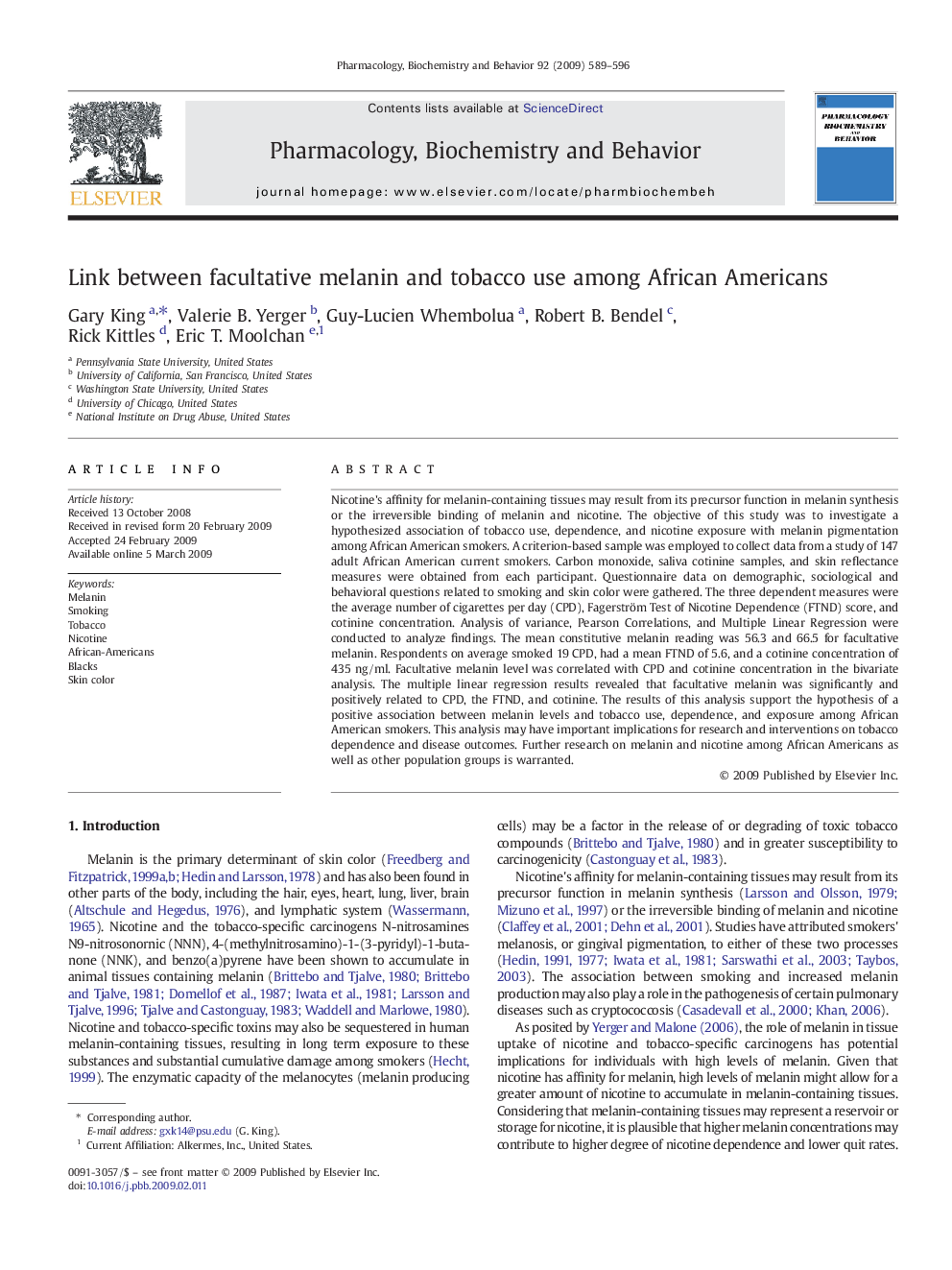 Link between facultative melanin and tobacco use among African Americans