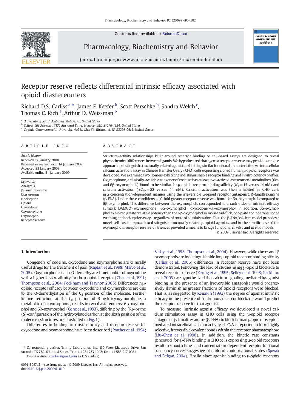 Receptor reserve reflects differential intrinsic efficacy associated with opioid diastereomers